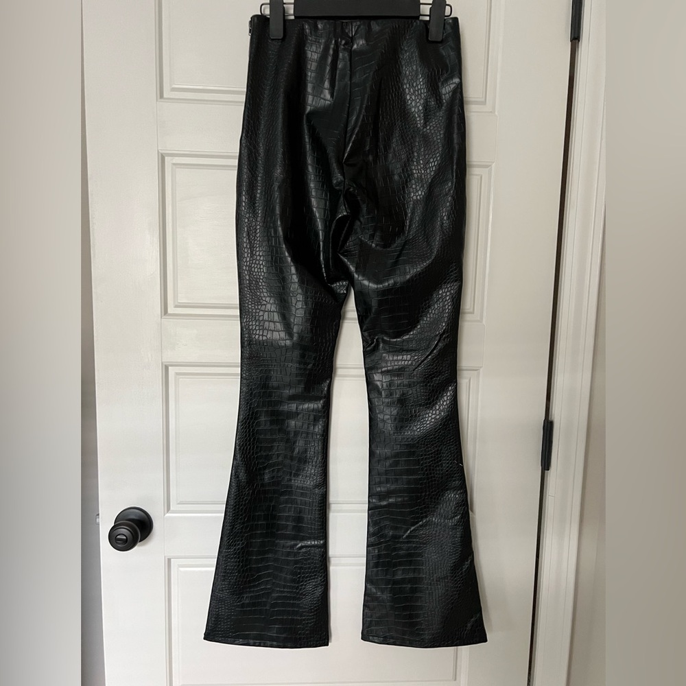 Crocodile print faux leather pants
